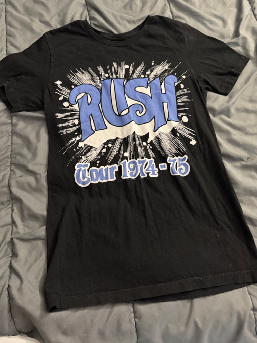 Bravado Black Rush Tour 1974-75 Graphic Tee with Blue and White Print